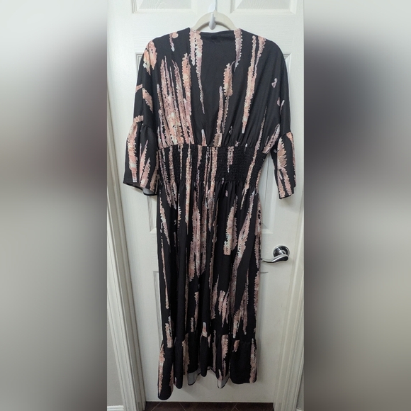 Midi 3/4 Sleeves Black & Brown Dress - Picture 4 of 5